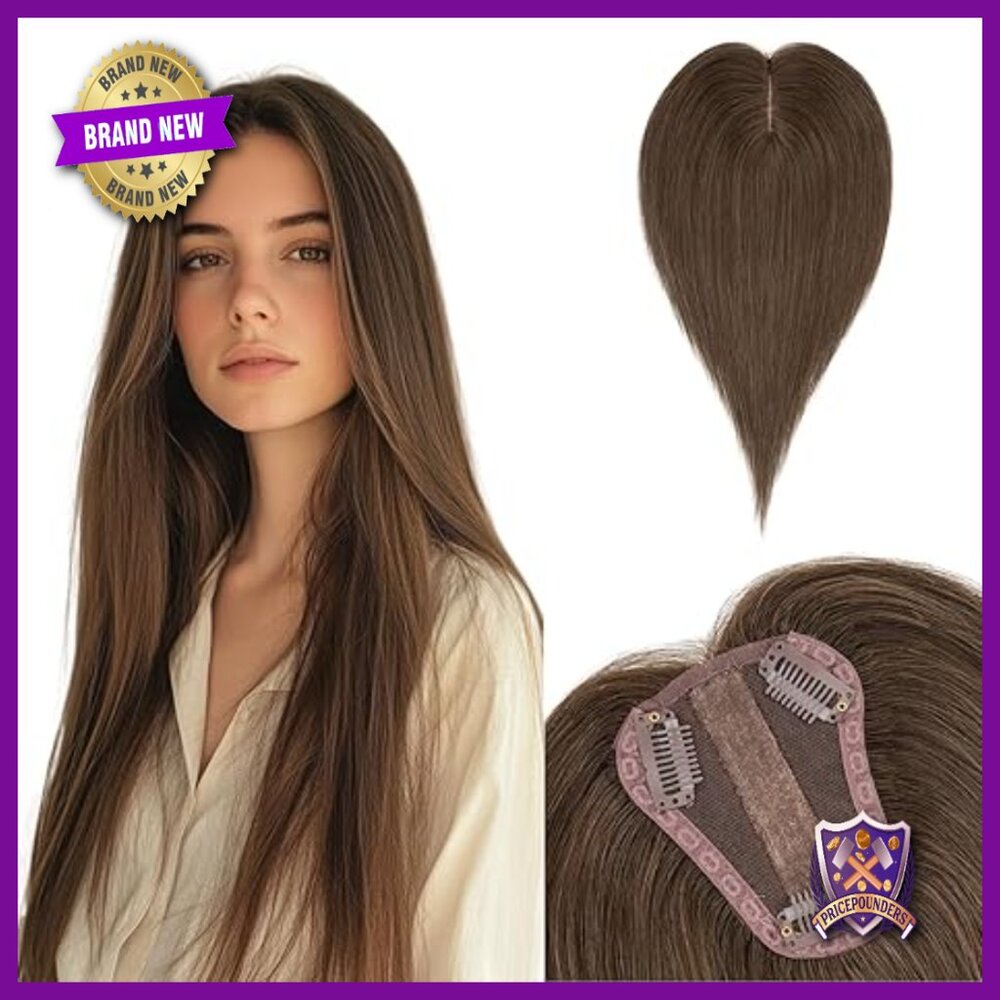 Real Human Hair Topper 8x10cm 30g Silk Base with Anti-Slip Clips